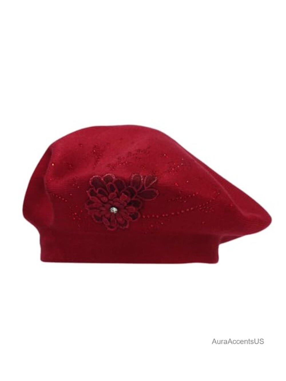 Women's French Beret Flower Embroidered Rhinestone Painter Hat